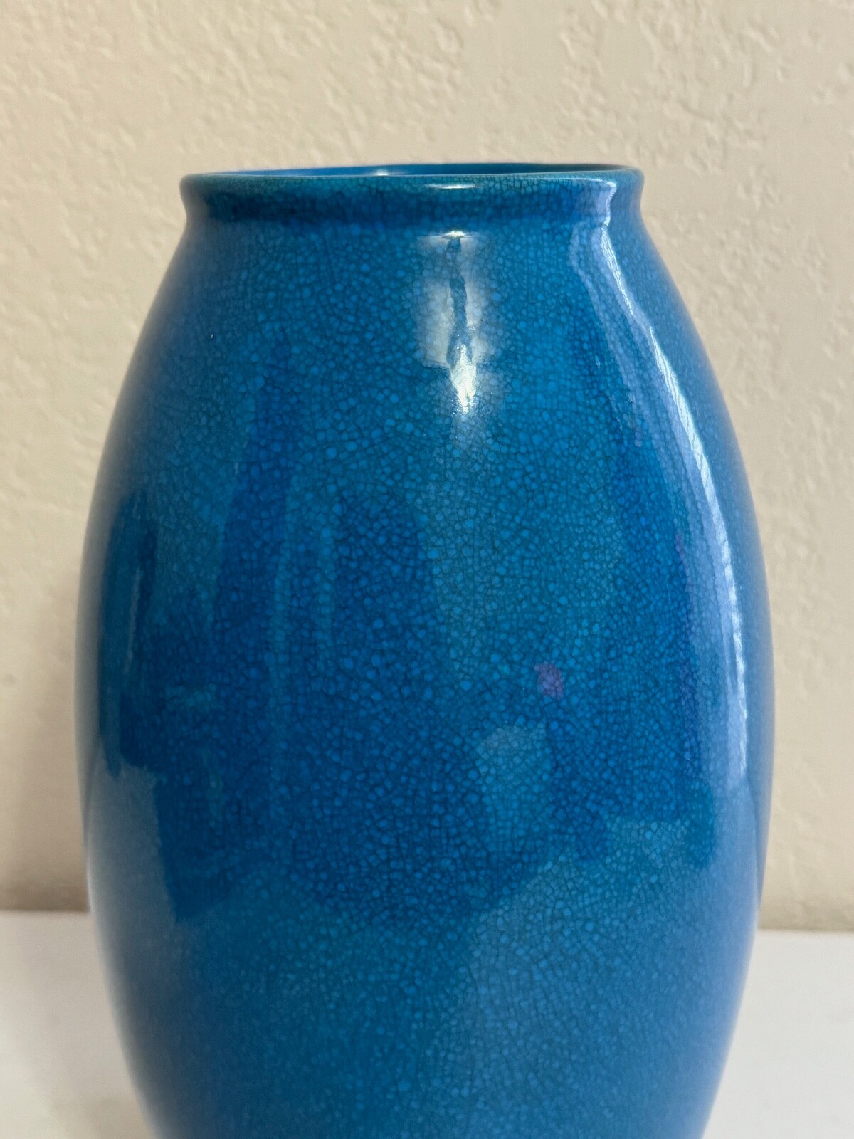 Antique Boch Freres Keramis Belgium Turquoise Blue Crackled Glazed Vase