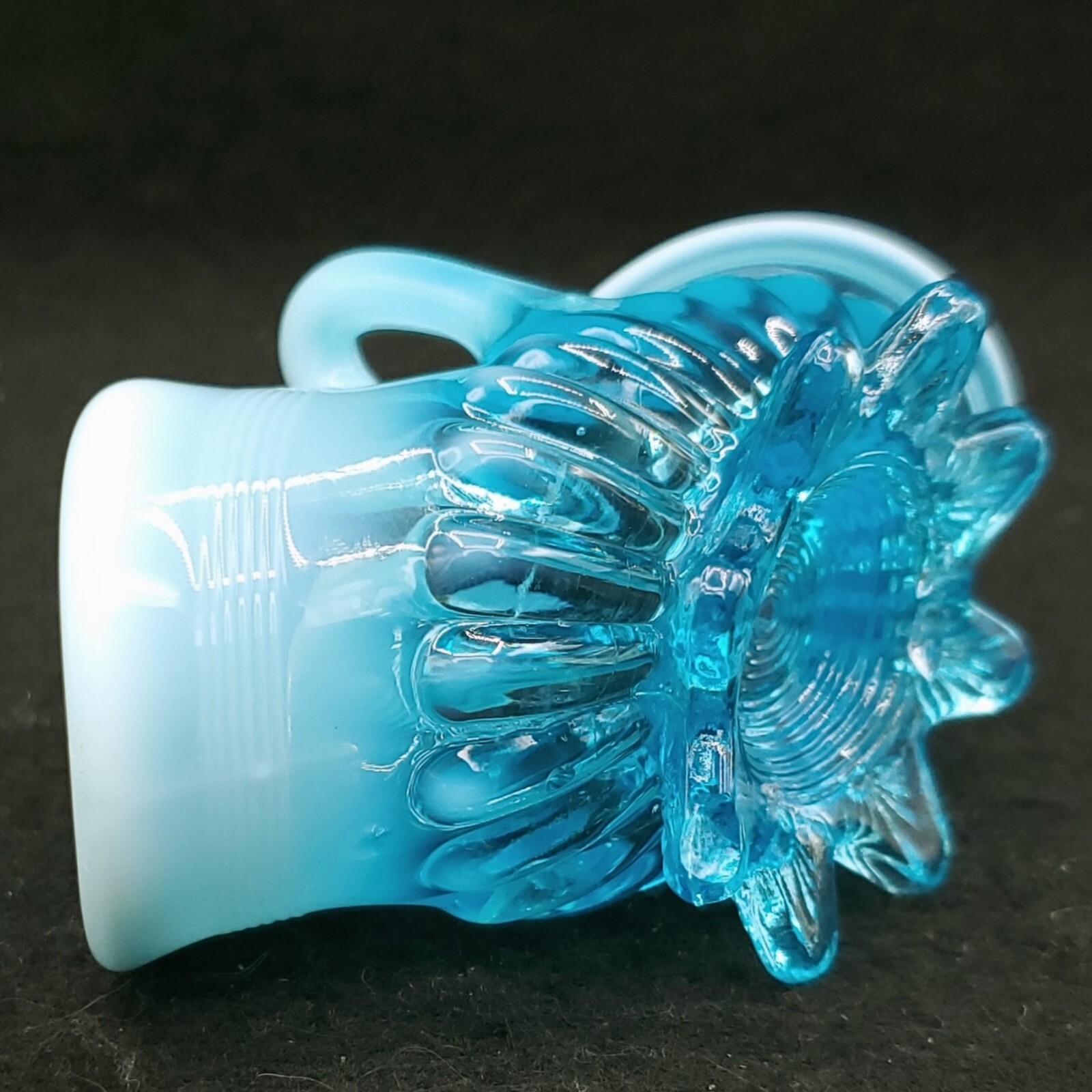 Antique 1890’s English George Davidson Blue Pearline Opalescent Glass Basket
