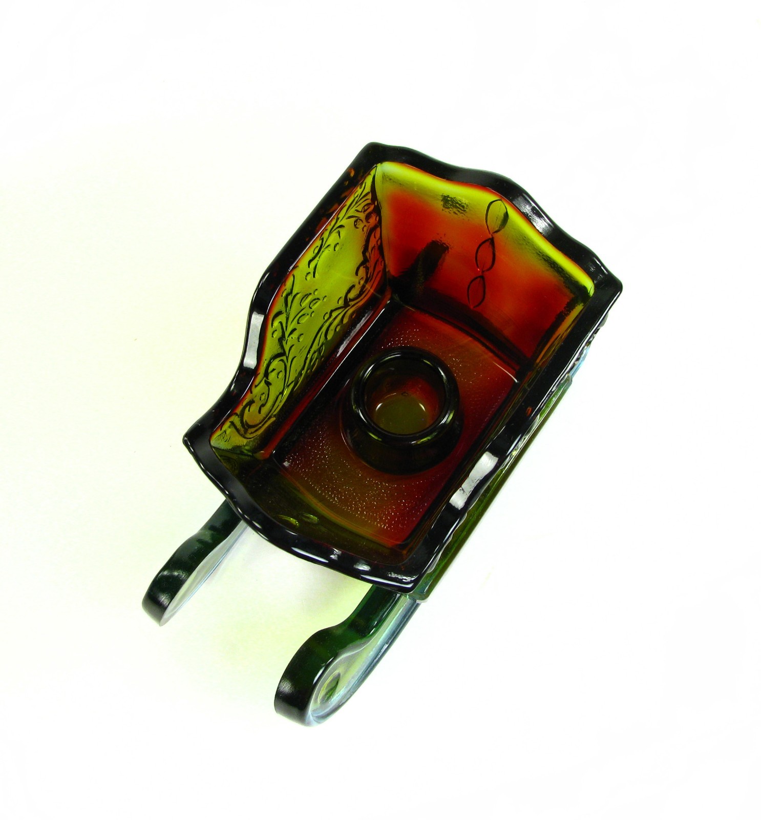 Boyd Glass Pair of Rubina Christmas Sleigh Candle Holders – 1985 – Some UV Glow