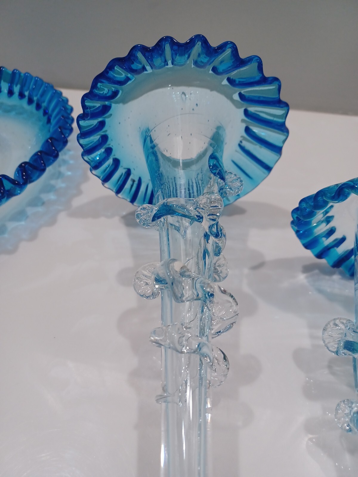 Glass Epergne ~ Antique Victorian BLUE / CLEAR ~ England ~ EXQUISITE!