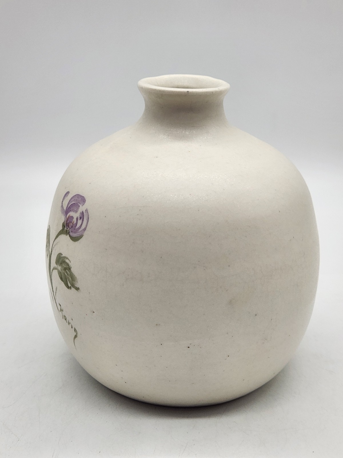 Hand Painted Studio Art Pottery Stoneware Vase Floral Butterfly Signed Karin