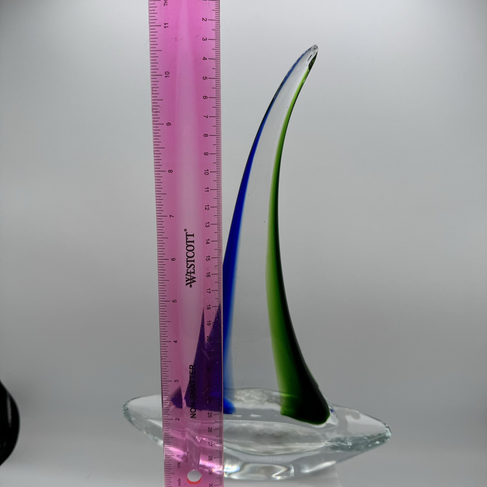 Art Glass Sailboat Paperweight Sculpture Blue Green VTG Ocean Nautical