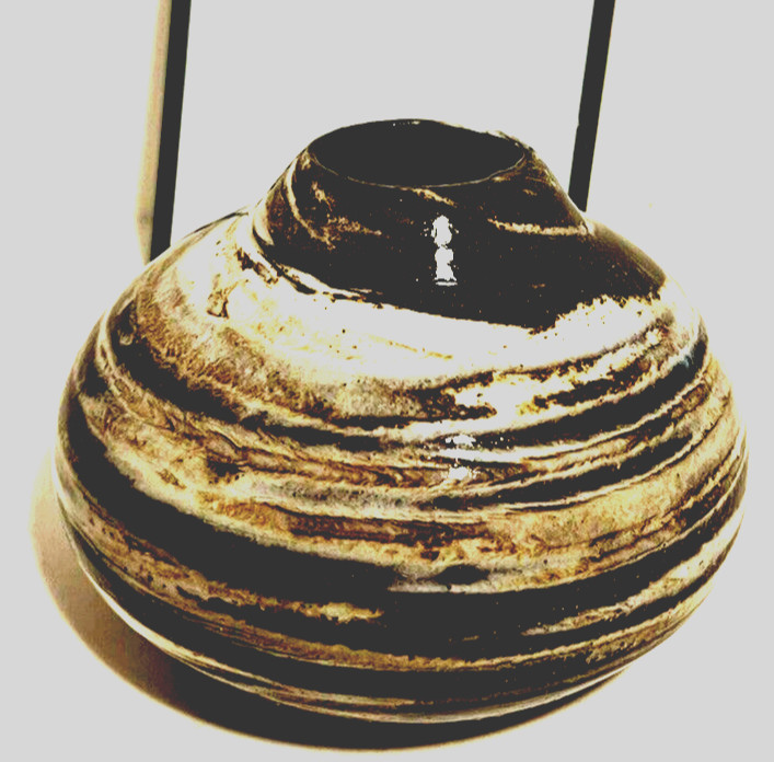 Marble Swirled Ceramic Vase Deep Brown and Cream Signed ED F. Bud Vase Glossy