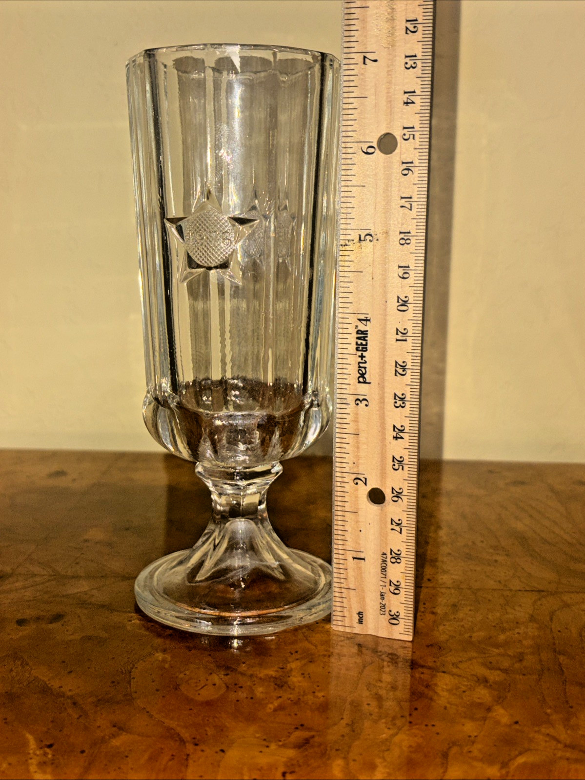 Vintage Bicentennial Glass Vase Pedestal Star 1776 1976 Americana Decor
