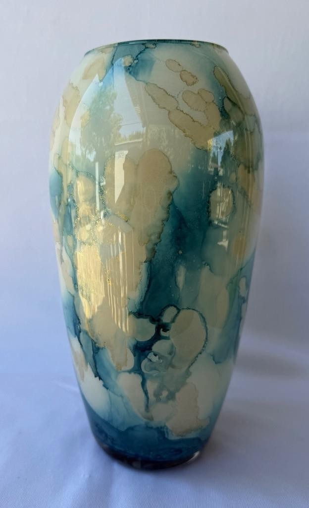 Genuine Italian Art Glass Vase Franco Italy Blue White Gold Fidelis Style No 615