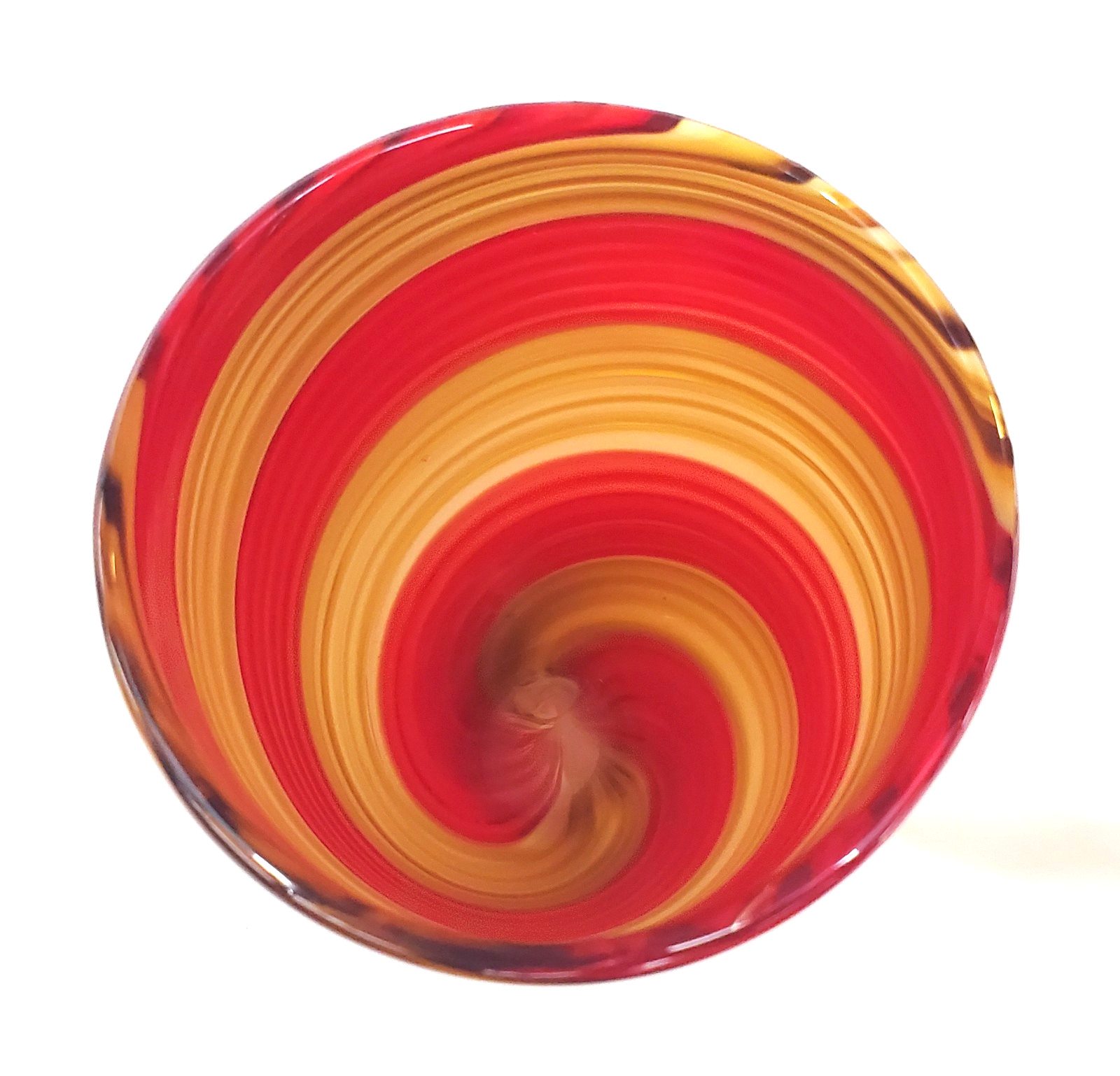 Vintage Murano Hand Blown Red & Gold Yellow Swirl Vase Crisrtalleria Collection