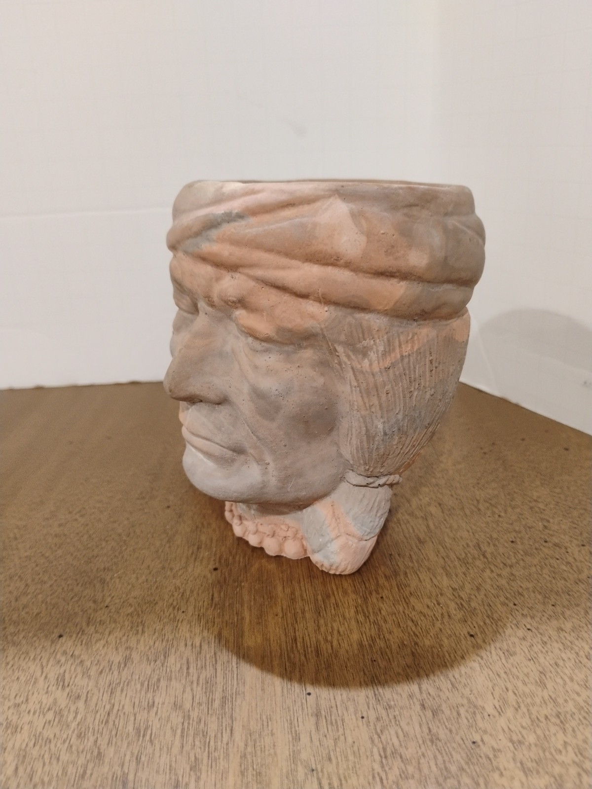 Vintage Native American Swirl Face Pottery Mug/Vase /4 in. Tall