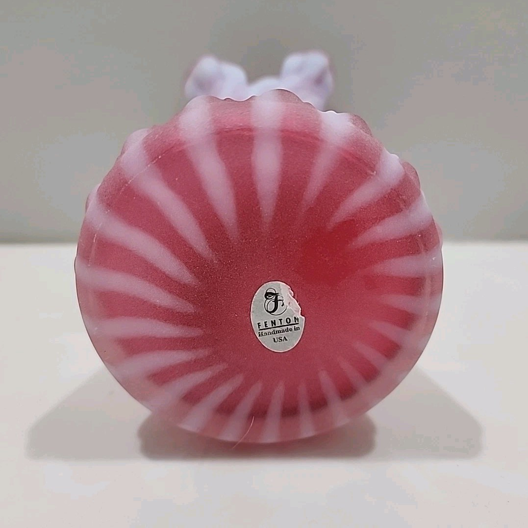 Fenton Satin Cranberry Opalescent Spiral Optic Wheat Vase