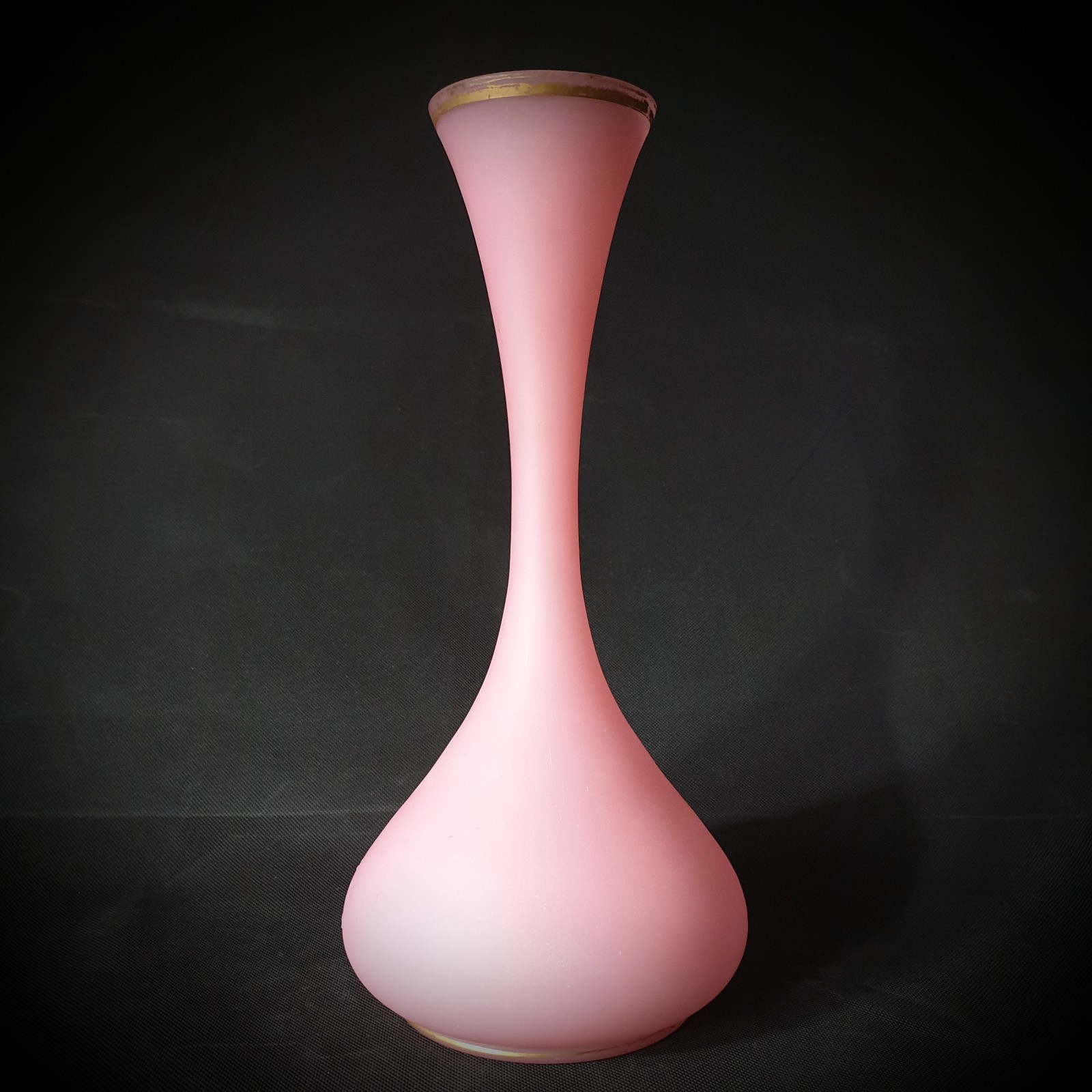 French Pink Opaline Vase – Translucent Drop Form, Gilt Rim, 19th C.