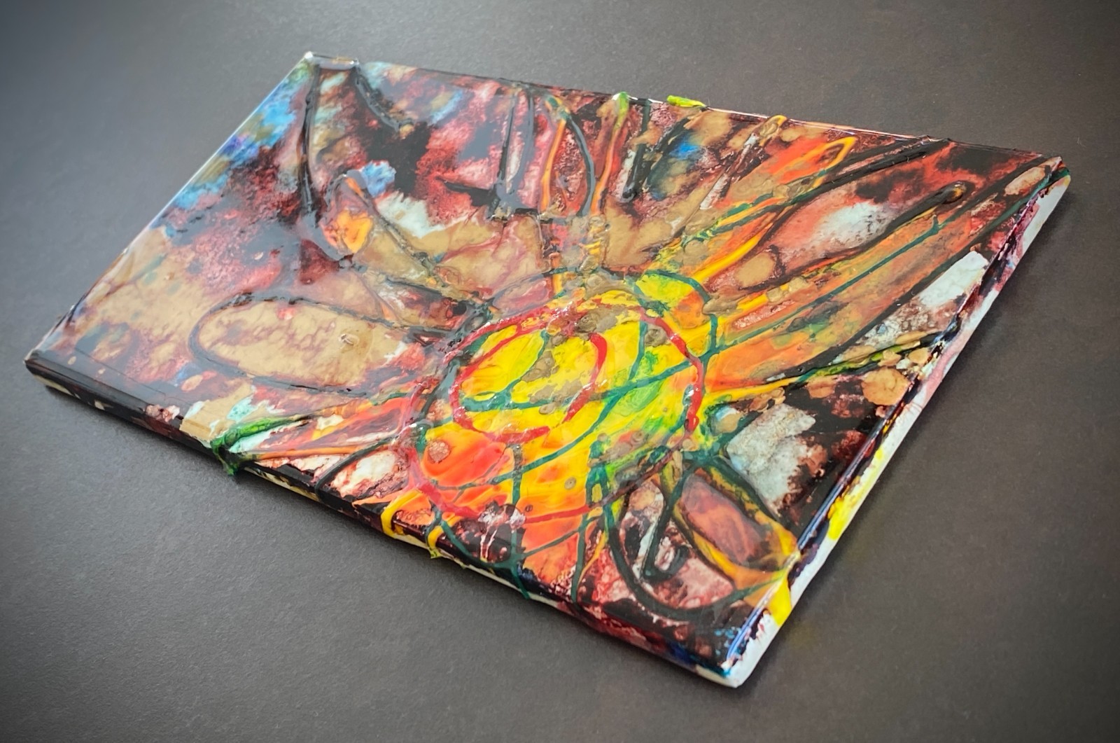 Sunflower Ceramic Art Tile (8.5×4.25″) Abstract Mixed Media Resin Artwork Decor