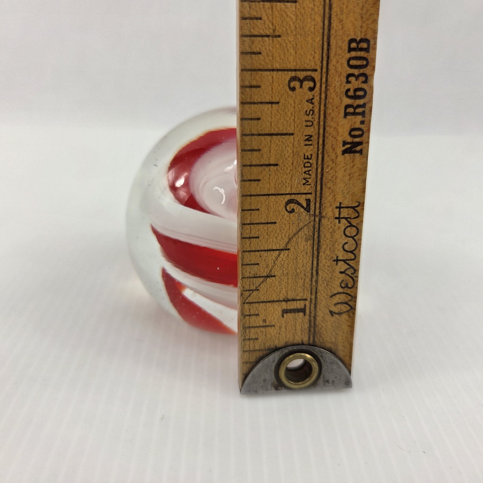 Vintage Red White Swirl Hand Blown Art Glass Paperweight Controlled Bubble