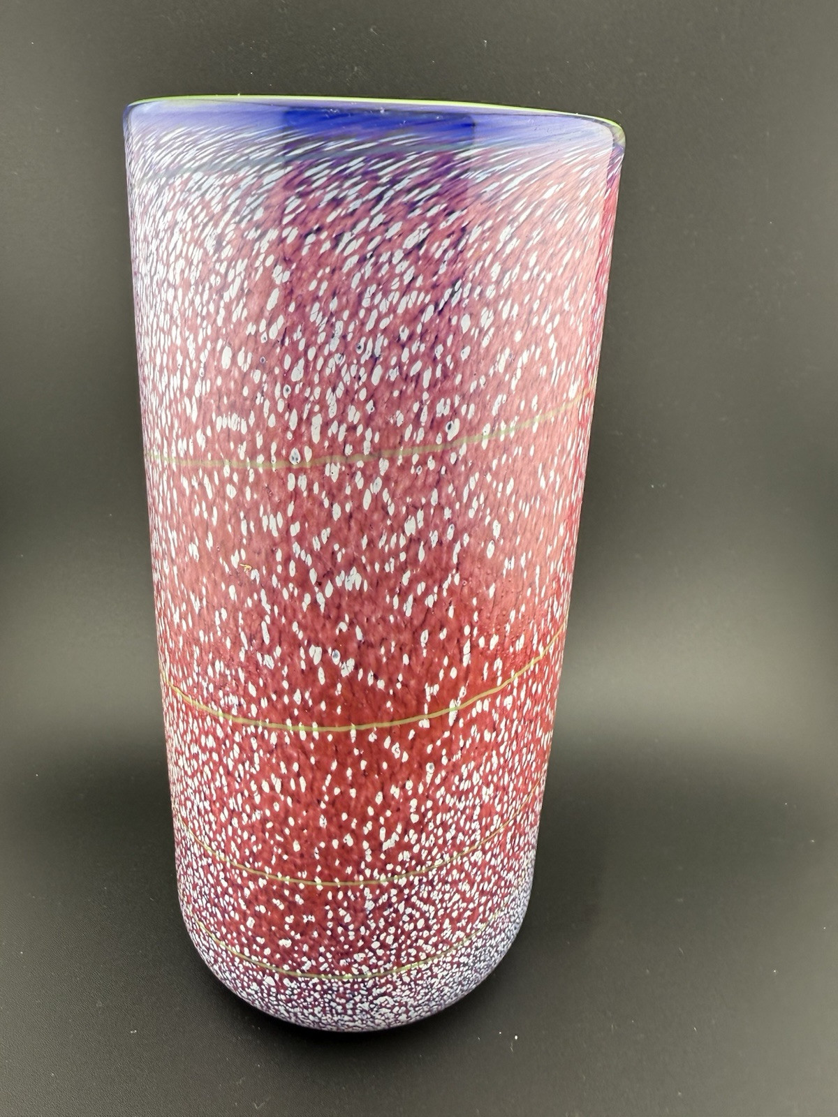 TAYLOR BACKES CYLINDER SWIRL VASE 8″ HANDBLOWN ART GLASS Signed Multicolor EUC