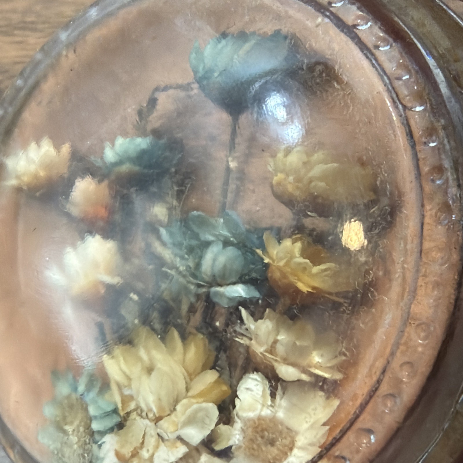 2x Vintage Glass Paper Weight Pressed Wild Flowers