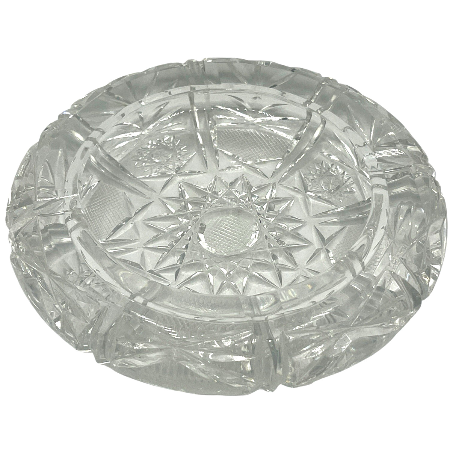 Cut Lead Crystal Star Pattern Ashtray 6 1/4″ x 1 1/2″ Heavy for Size READ