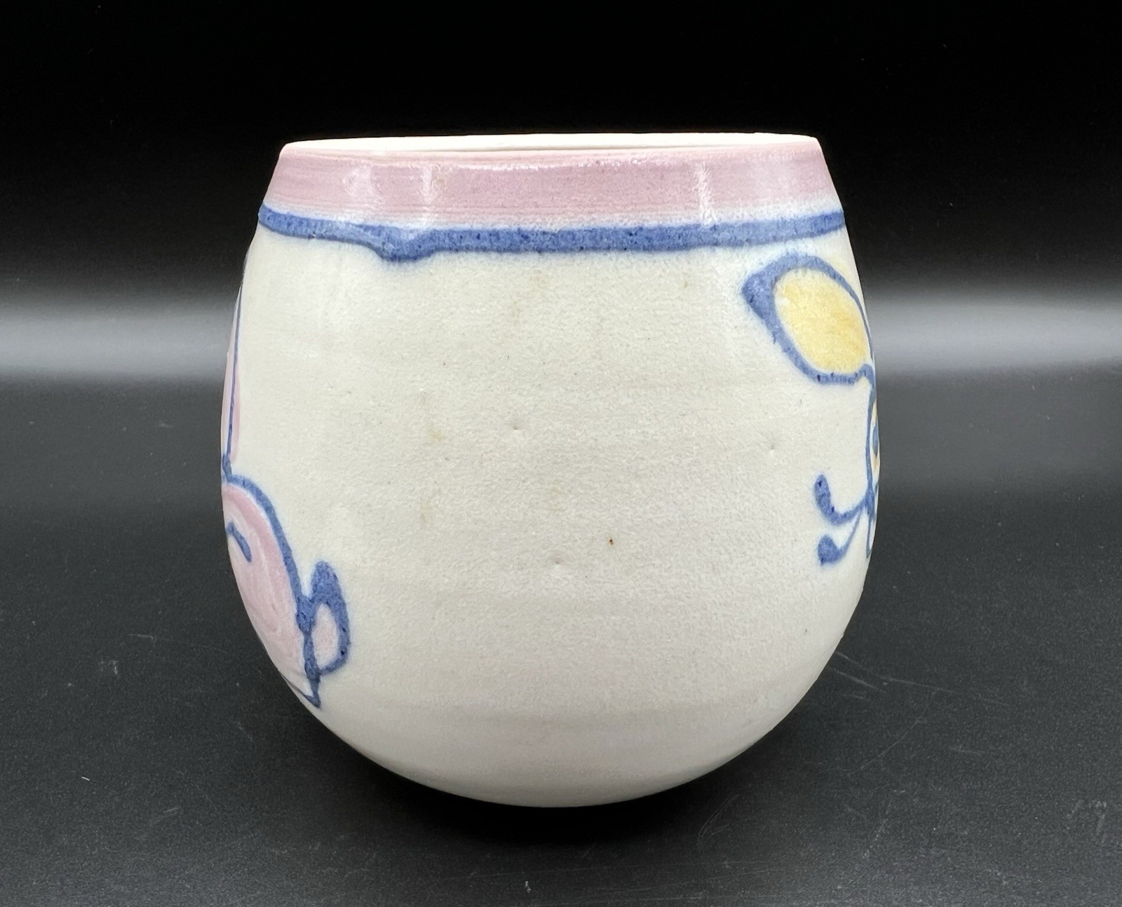 Studio Art Pottery Egg Shaped Trinket Box 5” Yellow & Pink Bunny Rabbit Signed