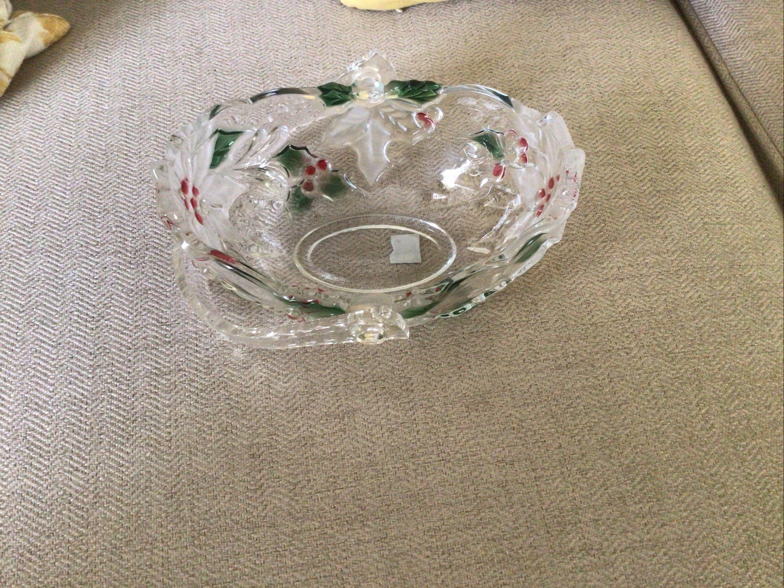 Celebrations by Mikasa Merry Holly Handled Glass Basket 8” Red Green Clear