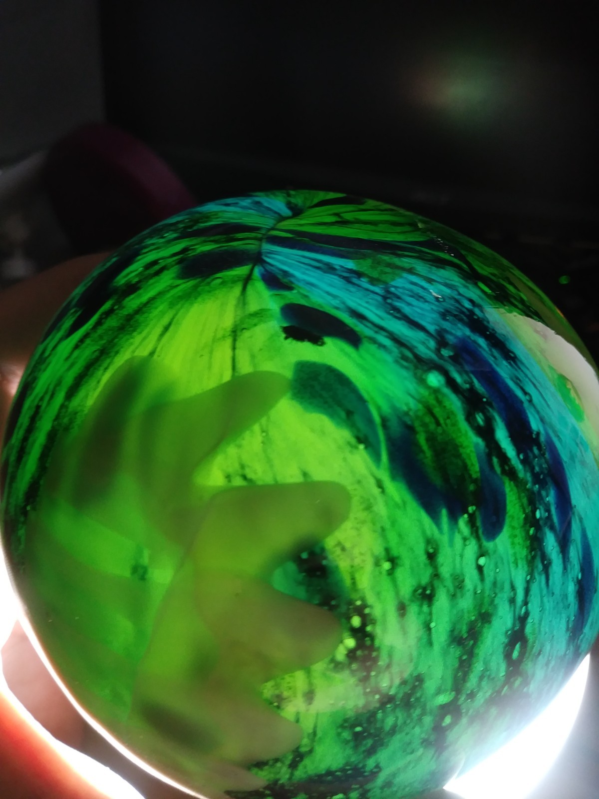 Multi-color Blown Art Glass Sphere w/stand, 12.5+ in circumference 4 in diameter