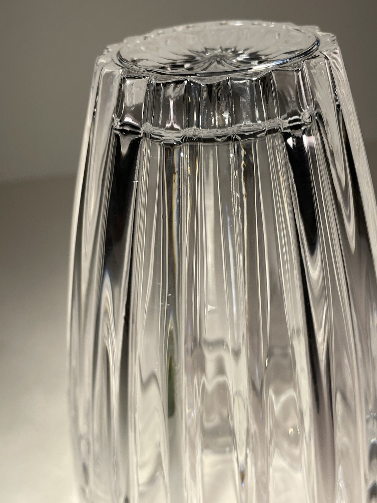 Vintage Heavy Ribbed Cut Crystal Vase Clear 7-3/8” Hearts Pattern Scalloped Rim
