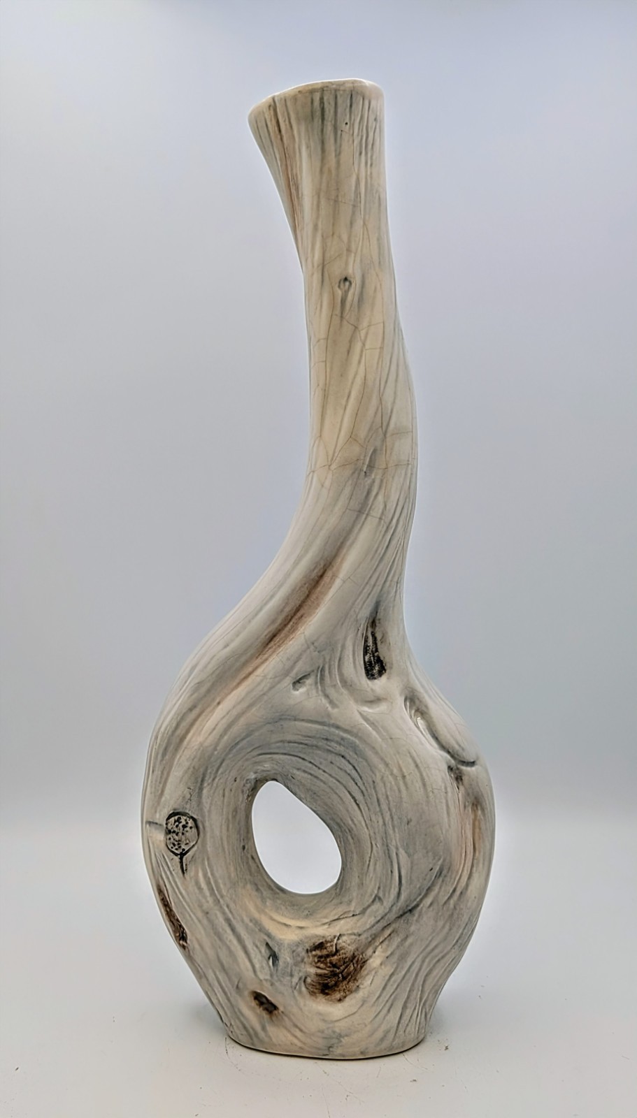 14.5″ Studio Pottery Faux Bois Vase Whitewashed Driftwood Look Modern Art