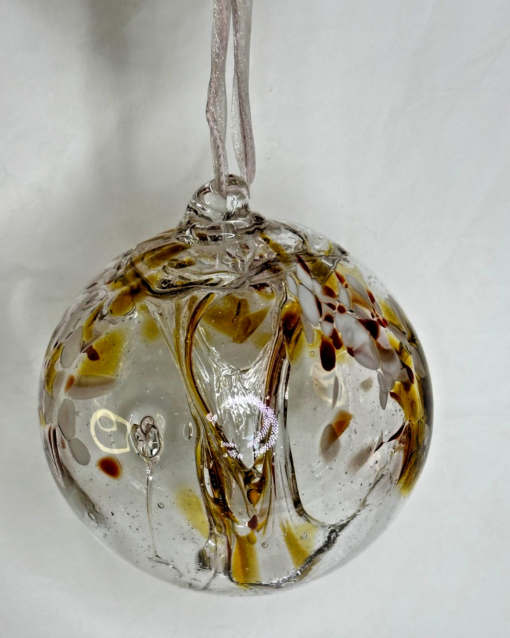Hand Blown Art Glass Ball Witches Globe 5 in Hanging Red Gold Decor