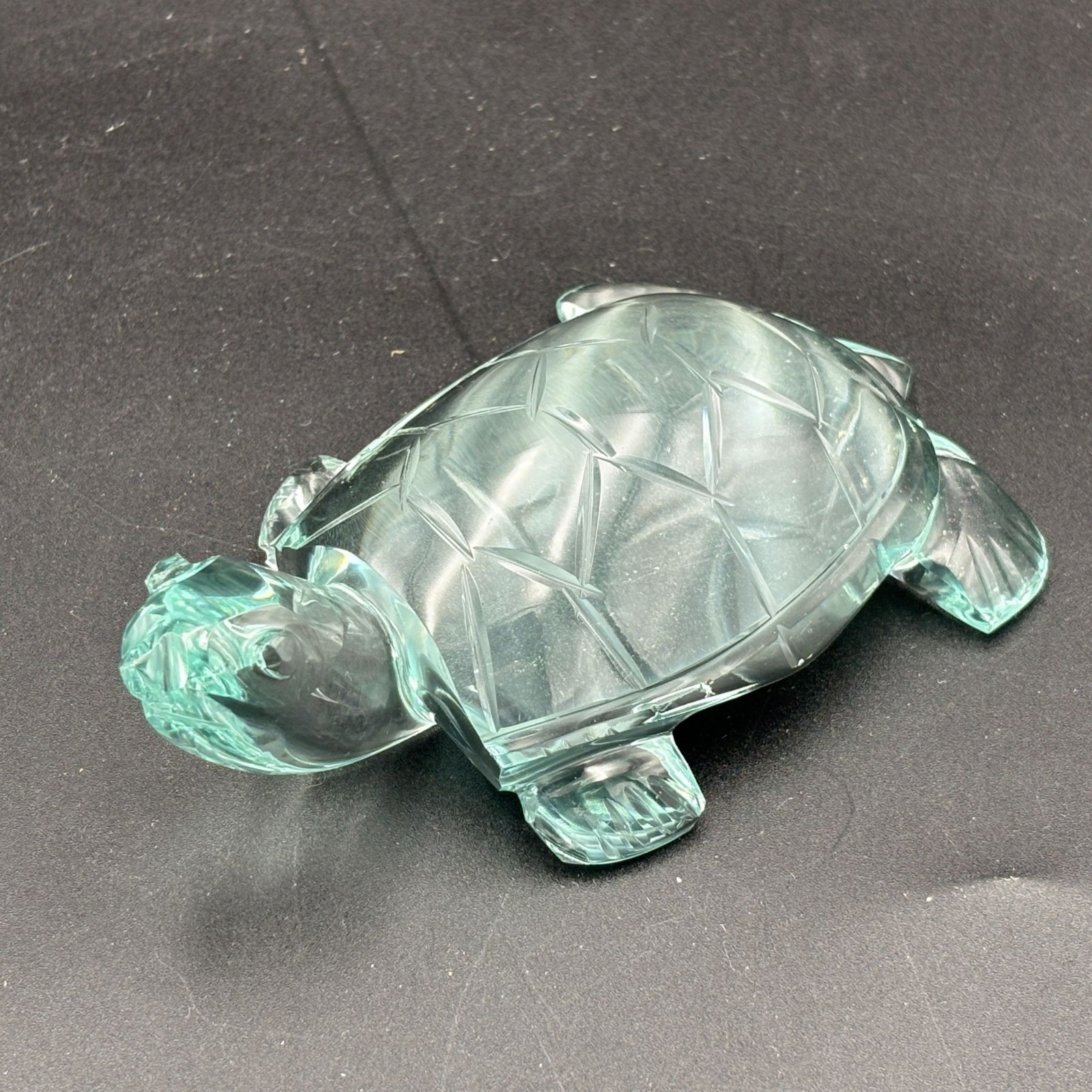 Glass Sea Turtle Figurine Paperweight Green Glass Figurine 4.75″ Chipped SEE