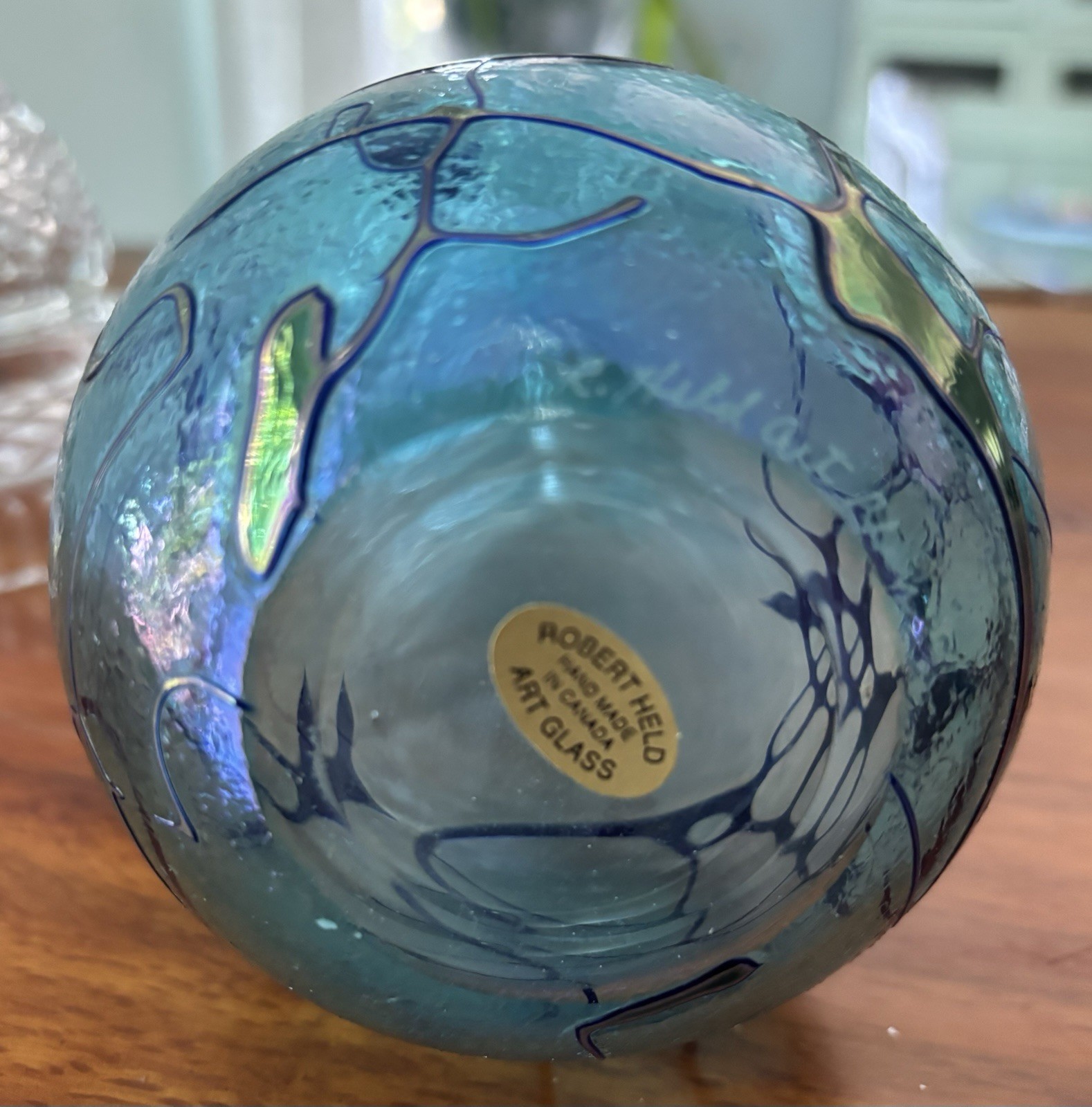 Robert Held Handcrafted Art Glass Sculpture Raindrop Vase, Iridescent, Signed
