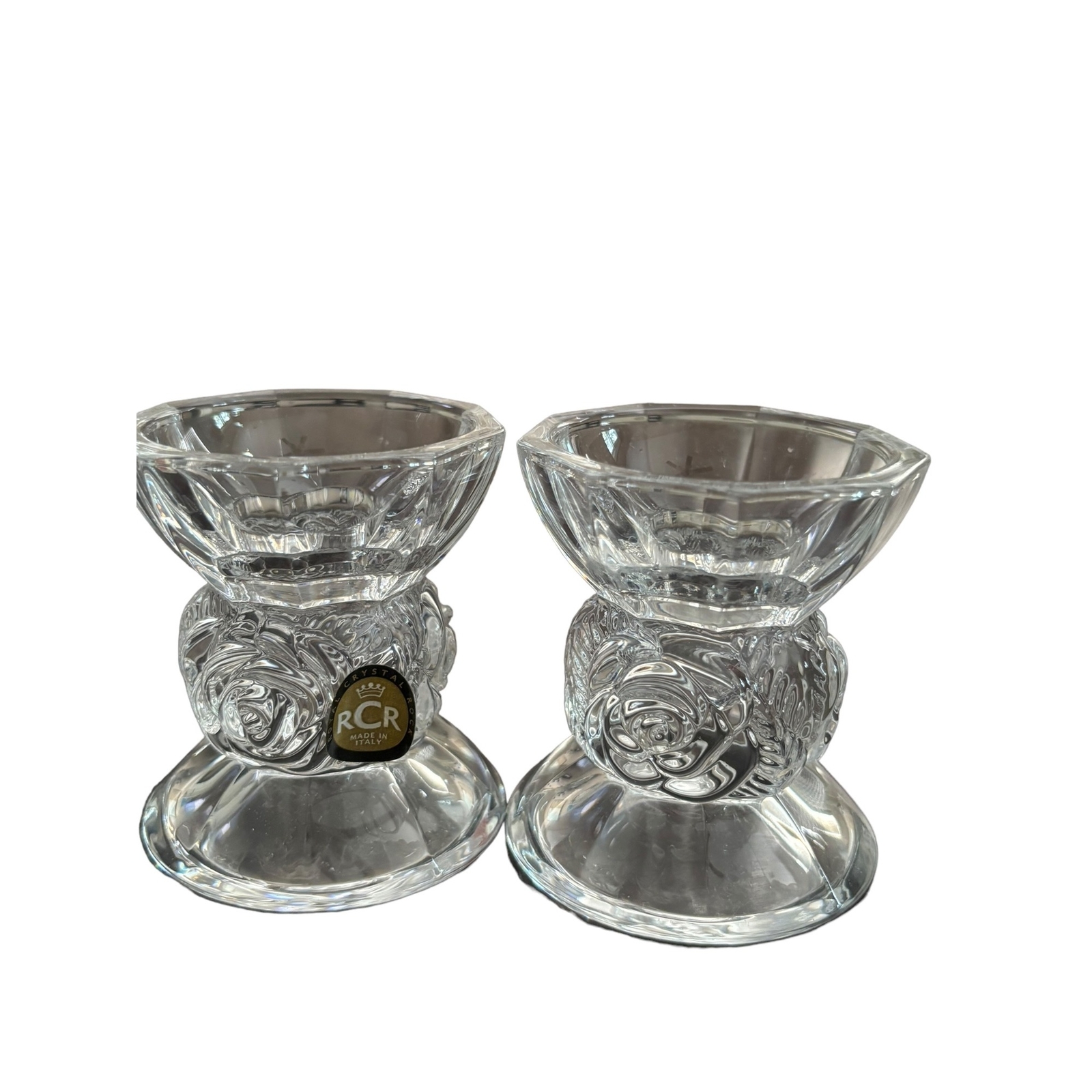 RCR Royal Crystal Rock Italian Crystal Votive Candle Holders 2 New Glass