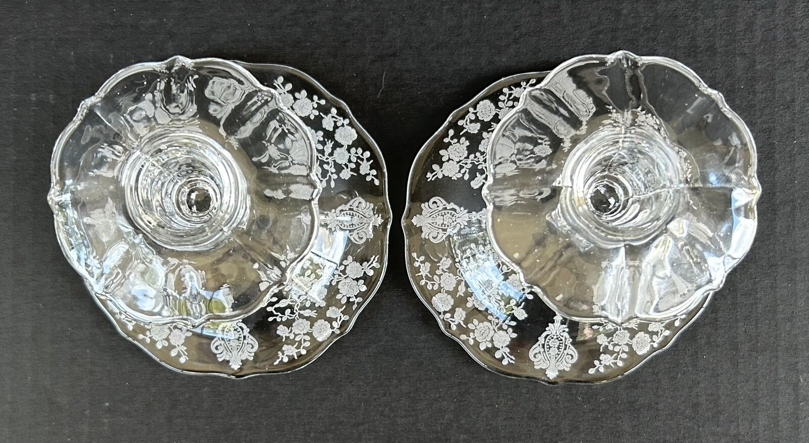 Cambridge Glass Candlesticks Rose Point Etched Set of 2 Art Nouveau