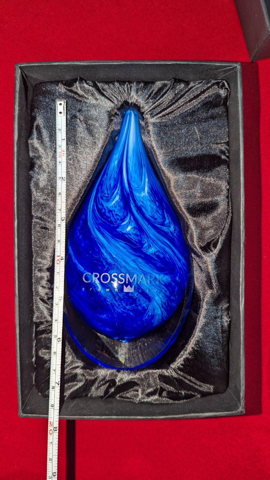 Hand Blown Art Glass Sculpture Paperweight 6.5” Teardrop Shape Blue