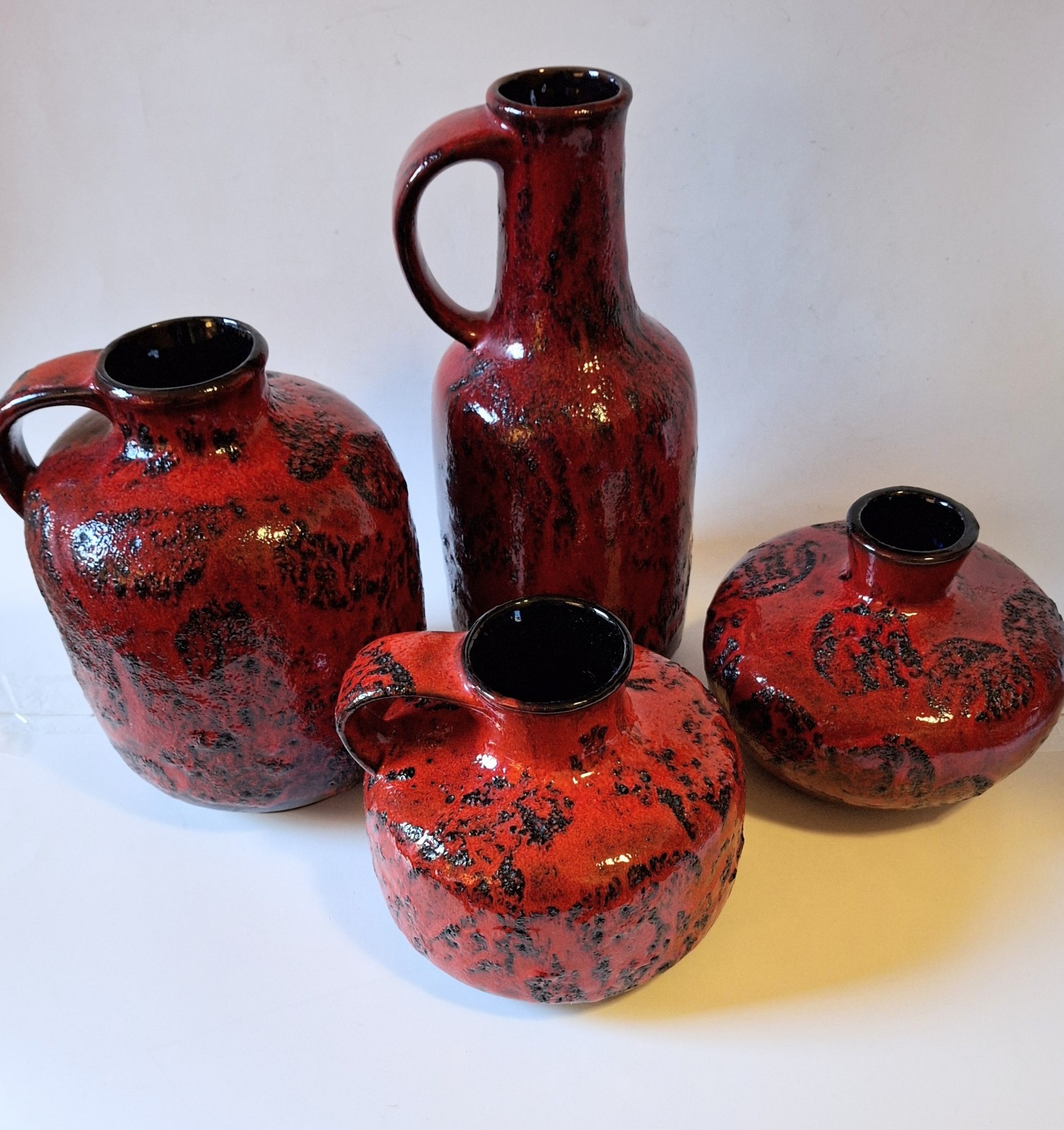 4 German 1960s Mid Century Modern GRAFLICH ORTENBURG Lava Glaze Art Pottery Vase