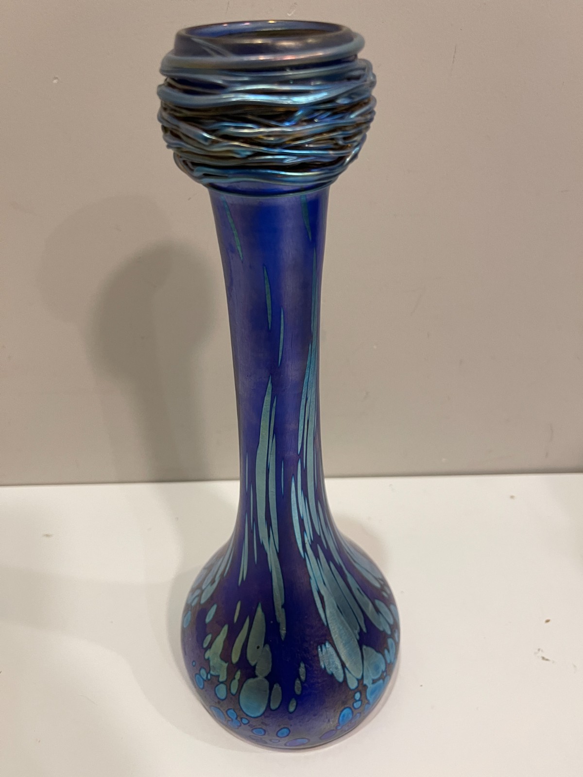 RARE Vaclav Stepanek Czech signed Glass Vase Iridescent Art Nouveau Style 11.75″