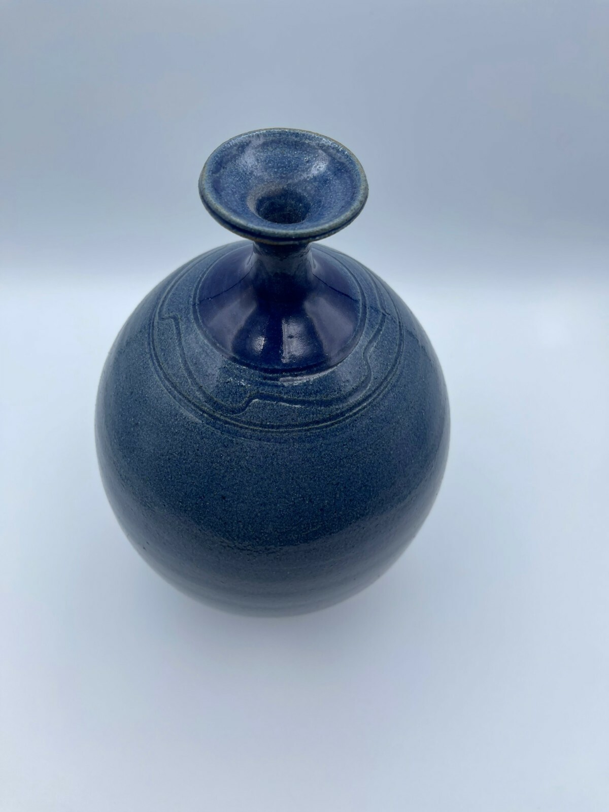 Beautiful Blue Handcrafted Vase, Unique Style, 2003, Artist Signature