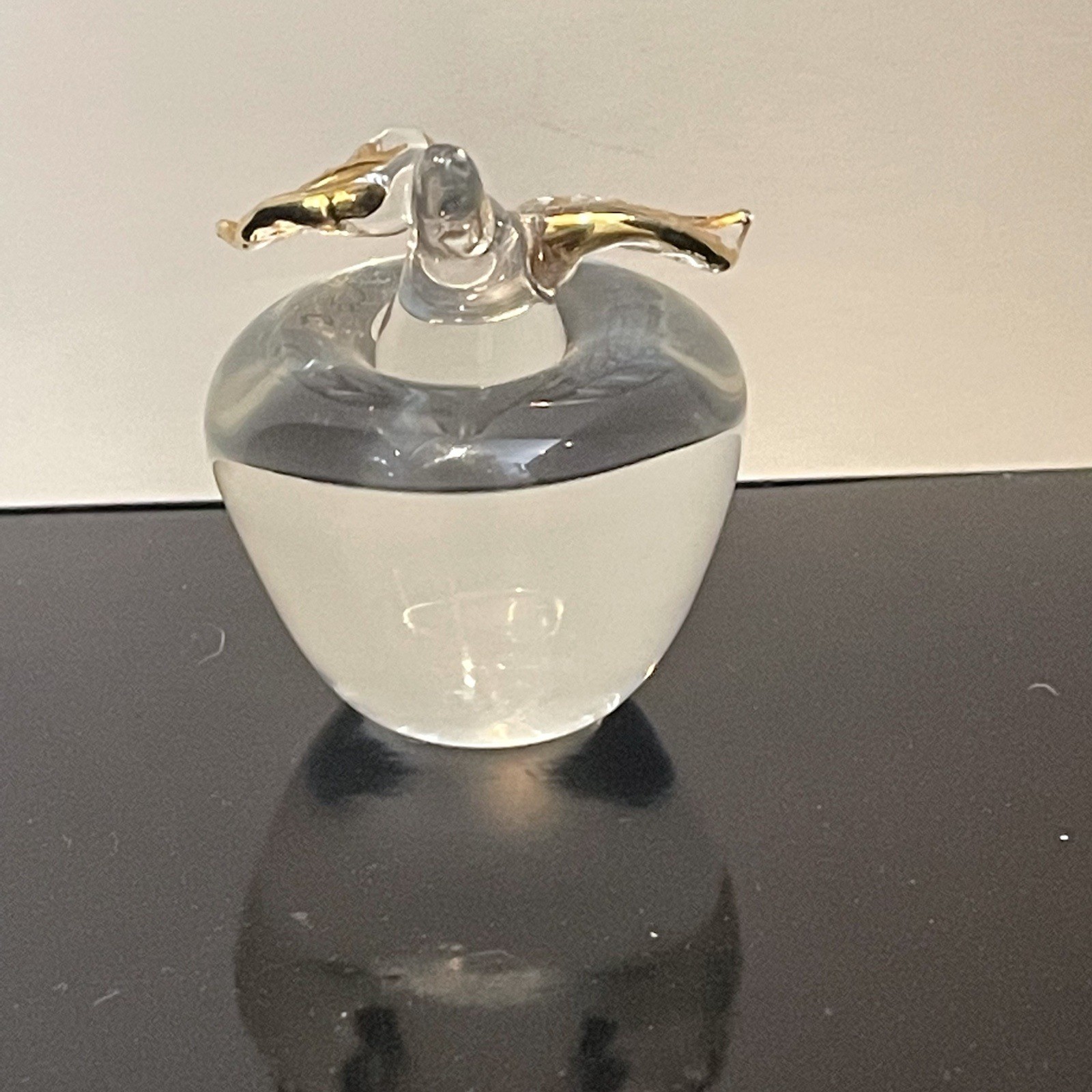 Miniature Crystal Apple Paperweight Clear And Gold 1.5” Micro