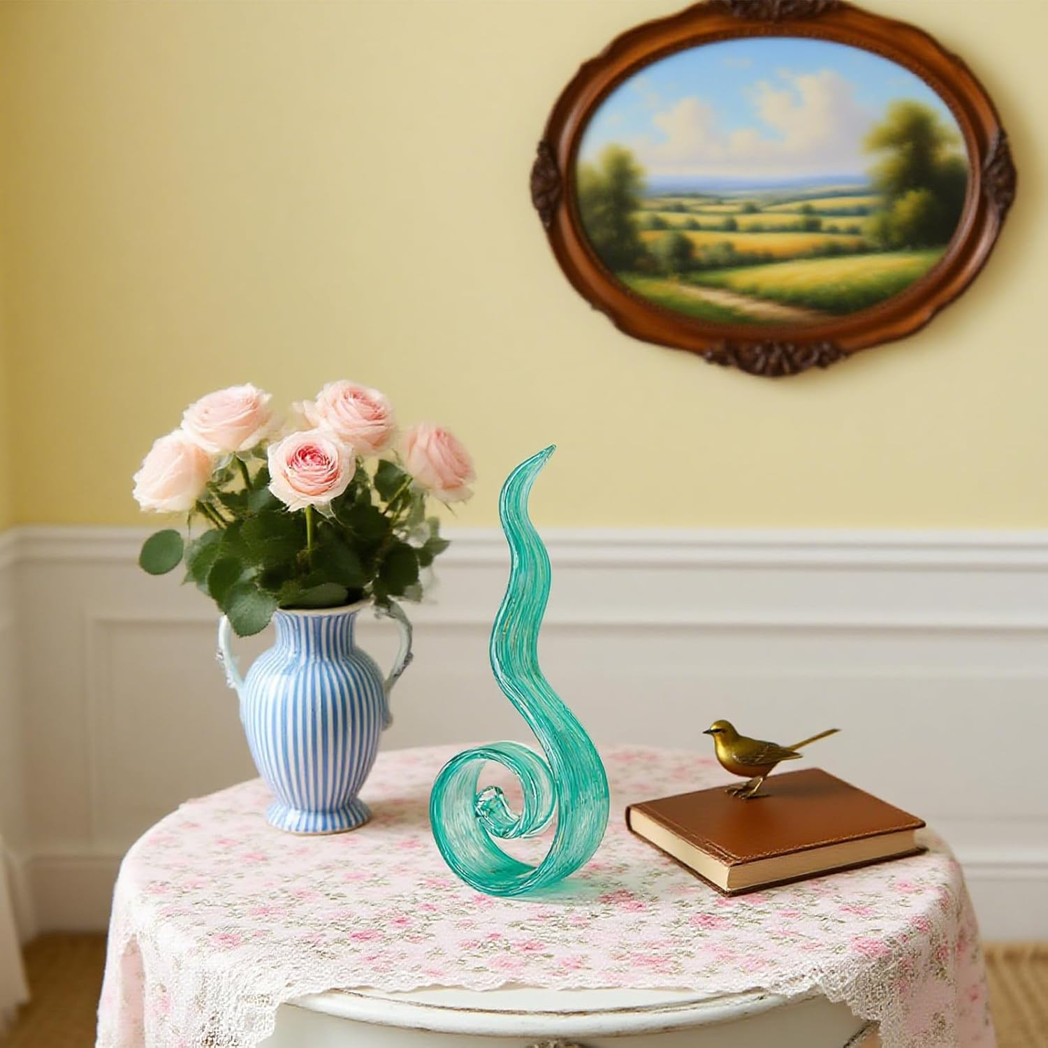 Murano-Style 11.4″ Hand-Blown Glass Ocean Sculpture Home Decor Accent Piece