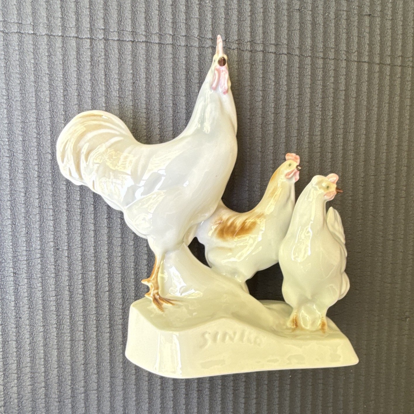 Wagner & Apel Hand Painted Thuringia Porcelain Rooster & Hens Figurine 8094