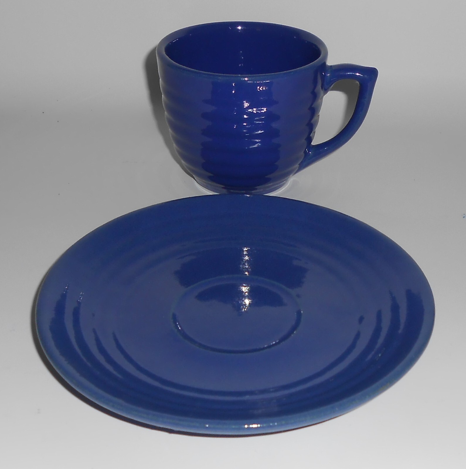 Vintage Bauer Pottery Ring Ware Cobalt Cup & Saucer Set #2