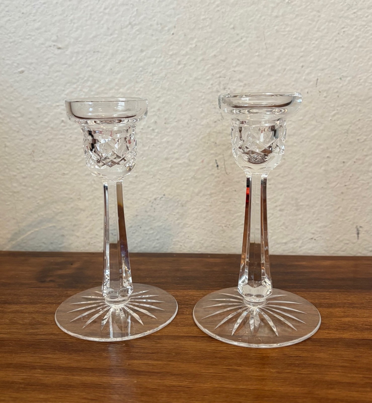 Pair of 2 WATERFORD Crystal Candle Stick Holders 5.5″ tall