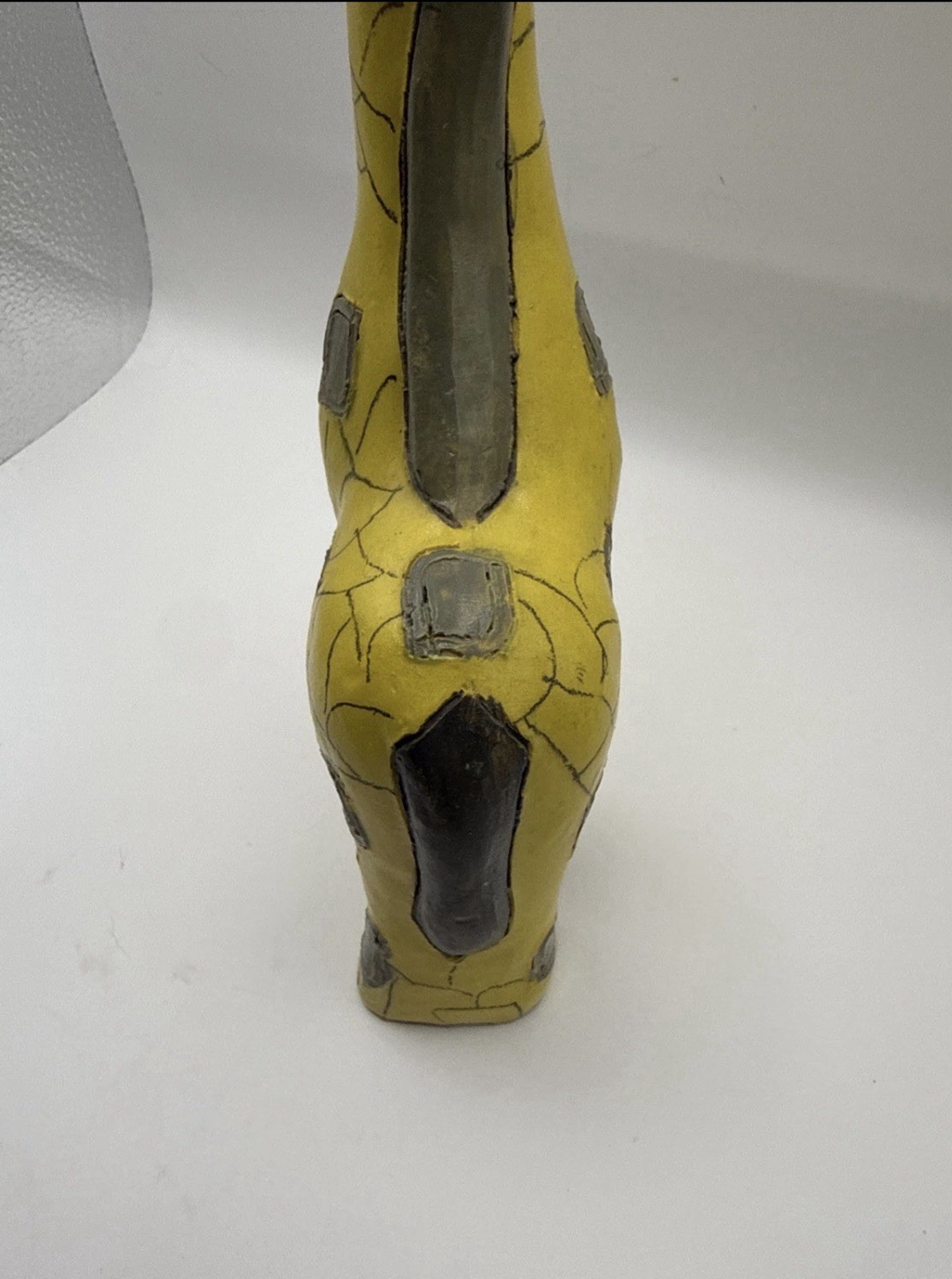 Handmade Raku Pottery Giraffe Figurine With Yellow Crackled Glaze