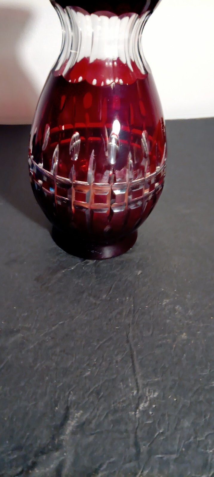 Czech Vintage 10 1/2 Inch Ruby Red Cut To Clear Crystal Bohemian Vase MCM Read