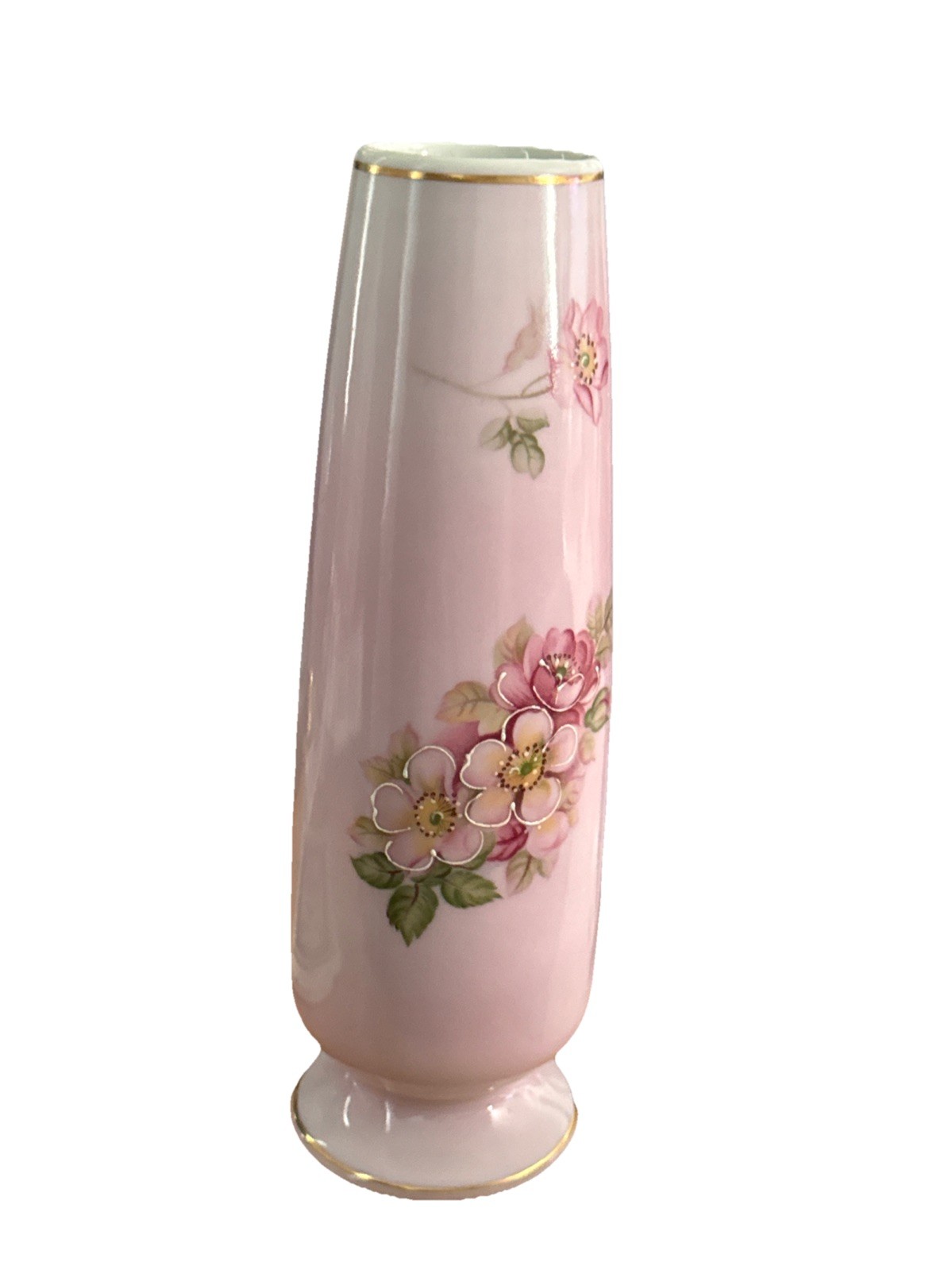 Norleans vintage bud vase pink HandPainted Cherry Blossoms Gold Trim Japan 8″