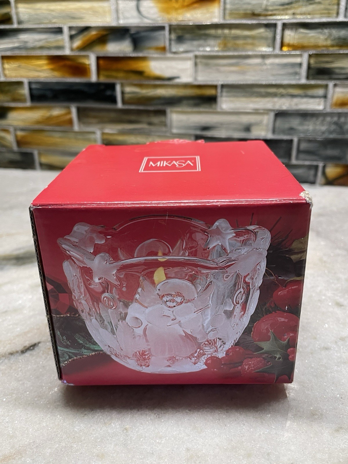 Mikasa Votive Tea Light Candle Holder Holiday Lights Angel Frosted New NOS