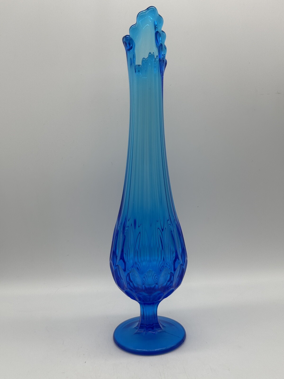 MCM Fenton Sapphire Blue Swung Thumbprint Vase 14”