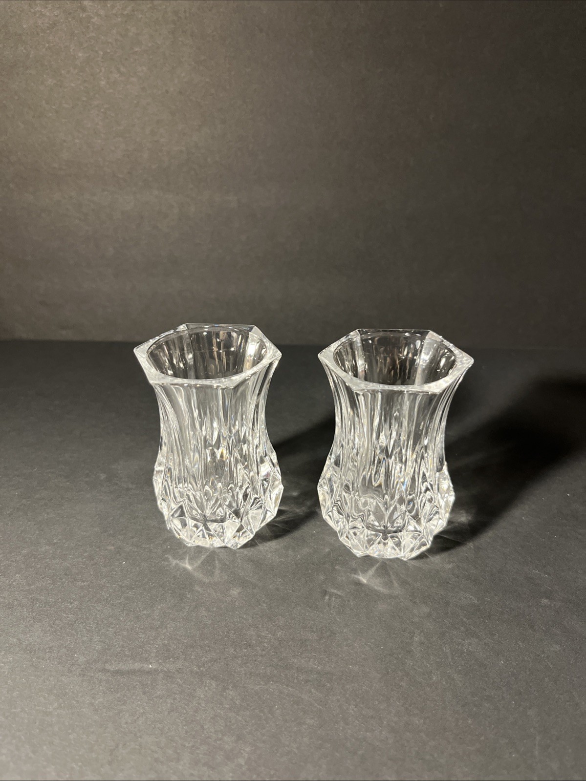 Cristal D’Arques-Durand Longchamp 3 Violet Vases Crystal France Set of 2 NOS New
