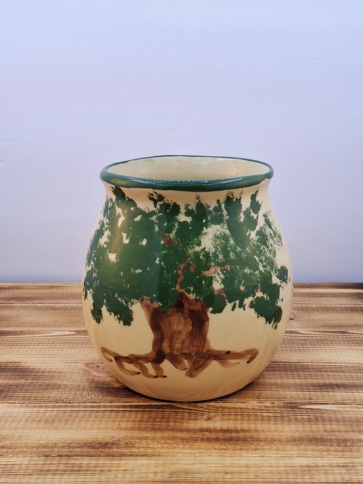 VTG. 1997 Alpine Pottery, Roseville Ohio Apple Tree crock Vase #437 6×4″