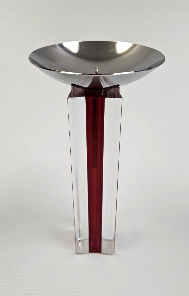 Murano Venini Candelboi RED (large size) 7 1/4″ Glass Candle Holder Orig Candle!