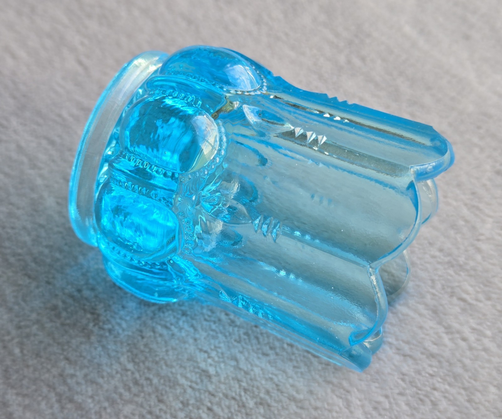 Degenhart Uranium Toothpick Holder Sapphire Blue UV Glass Beaded Oval 1950s-60s