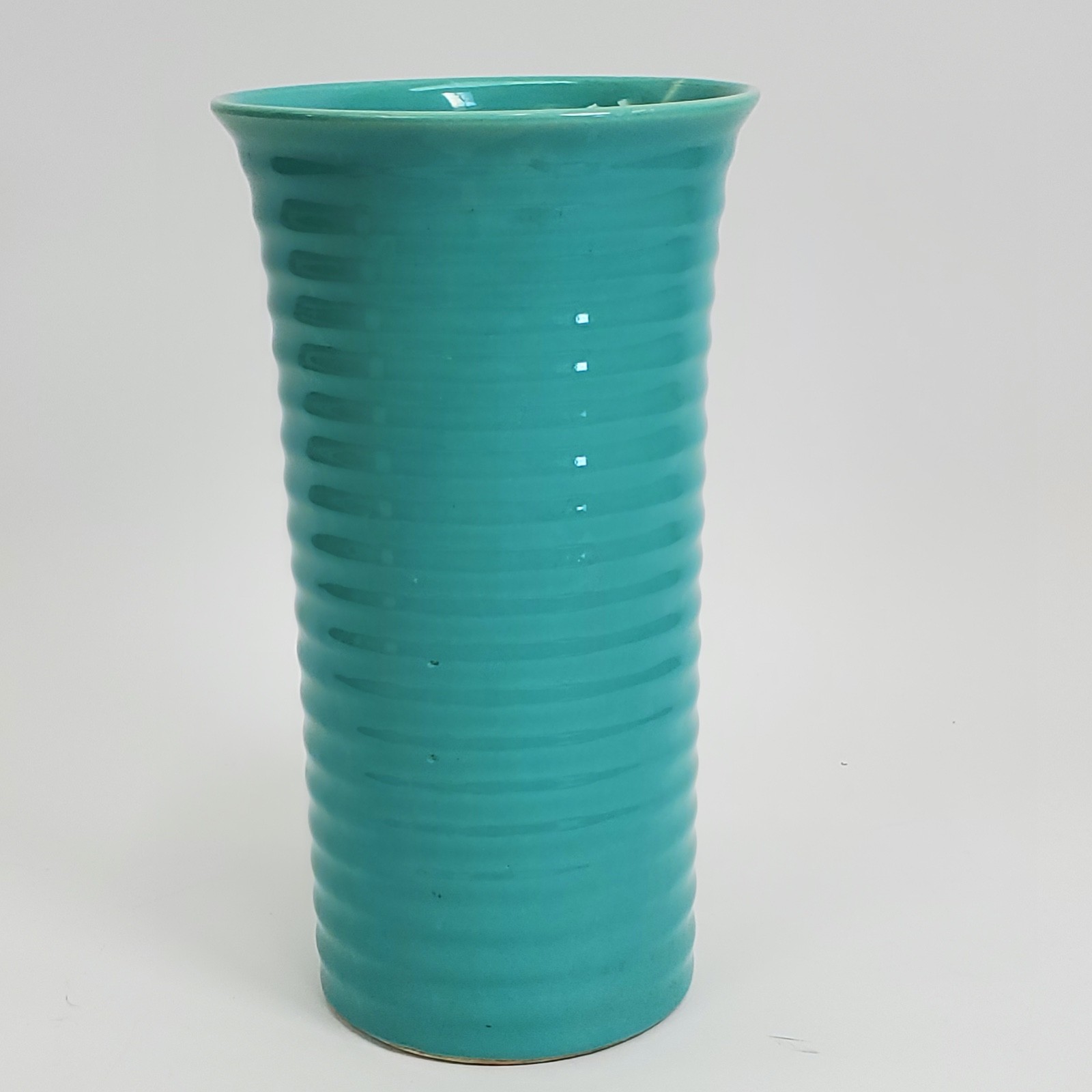 Vintage Bauer Tall Cylinder RingWare Vase Turquoise Glaze California Pottery 10″
