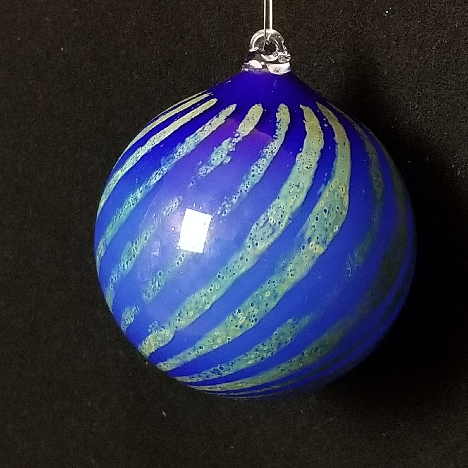 Vintage 1985 Art Glass Witch Ball Ornament Blue Green 3.5″ 3