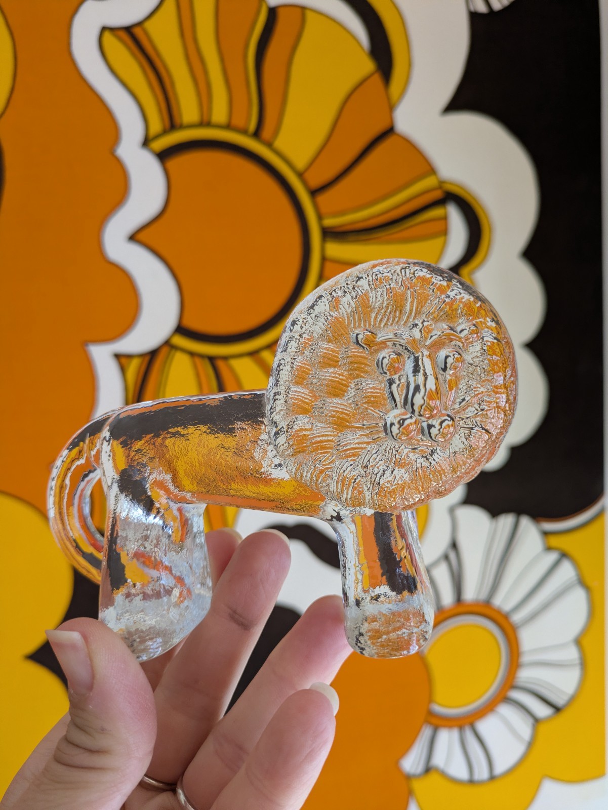 Vintage Kosta Boda Lion Paperweight 1970s Swedish Art Glass Figurine Zoo Series