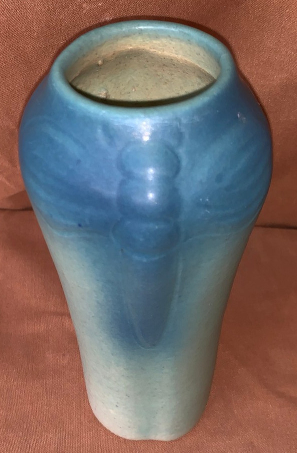 Vintage Van Briggle Art Pottery Ming Turquoise Dragonfly Vase 1920s Ex. Cond.